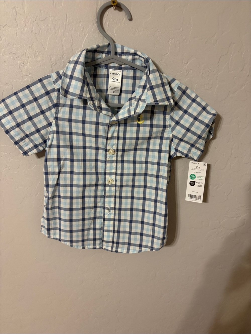 Carter's Light Blue and Navy Plaid Short-Sleeve Button-Down Shirt